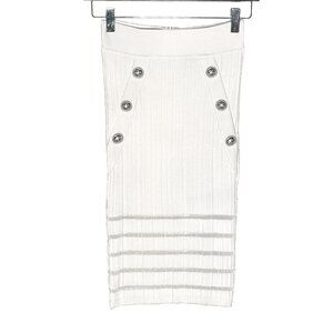 Balmain White Ribbed Seethrough Button Accent Skirt.